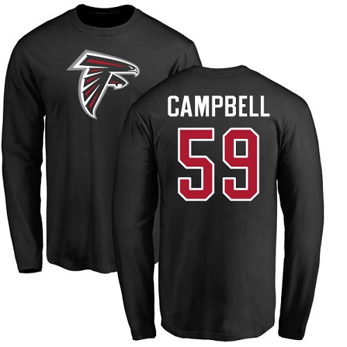 Atlanta Falcons Men Black De Vondre Campbell Name And Number Logo NFL Football #59 Long Sleeve T Shirt
